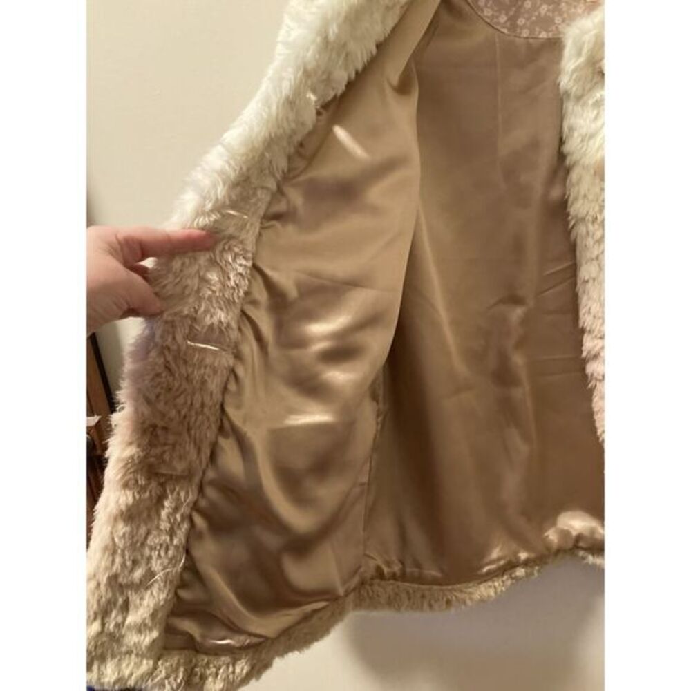 Anthropologie Ombre Faux Fur Coat Teddy Button Front Sz S Cream Pink Tan - Picture 9 of 9
